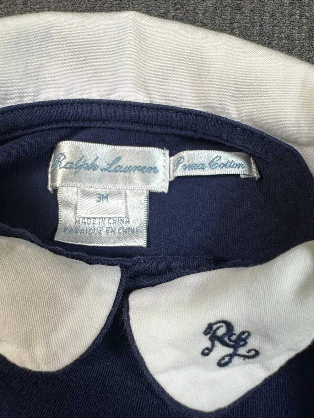 Ralph Lauren Navy Blue Double Breasted Embroidered Coverall Romper Baby Boy 3M
